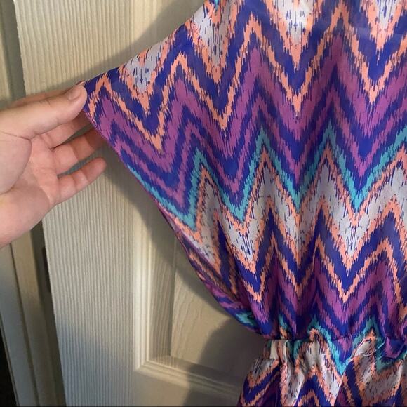Miken Swim Bright Chevron Cover Up Women's Size Small Purples Blue Multicolor - Picture 3 of 6